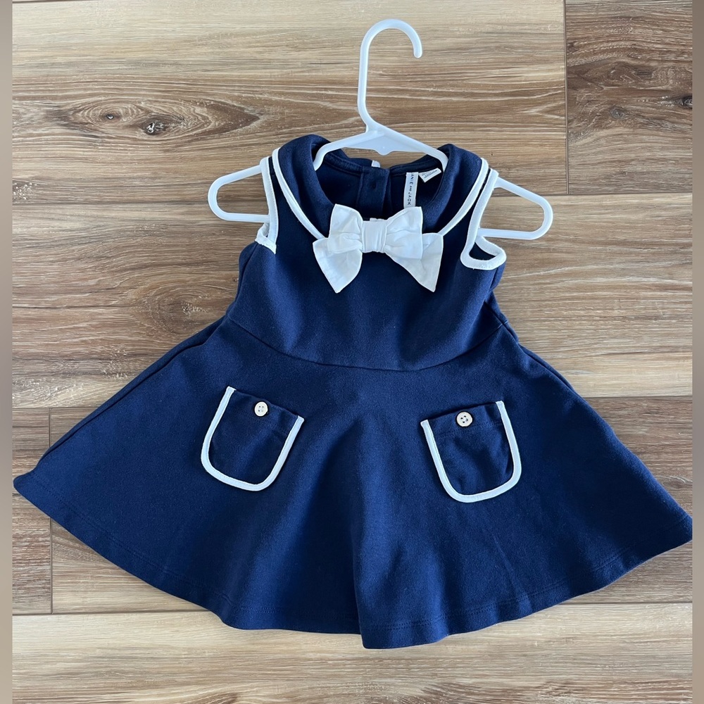 Janie and Jack Navy and White Dress with Bow, 12-18 Months (Worn Once) 🤍